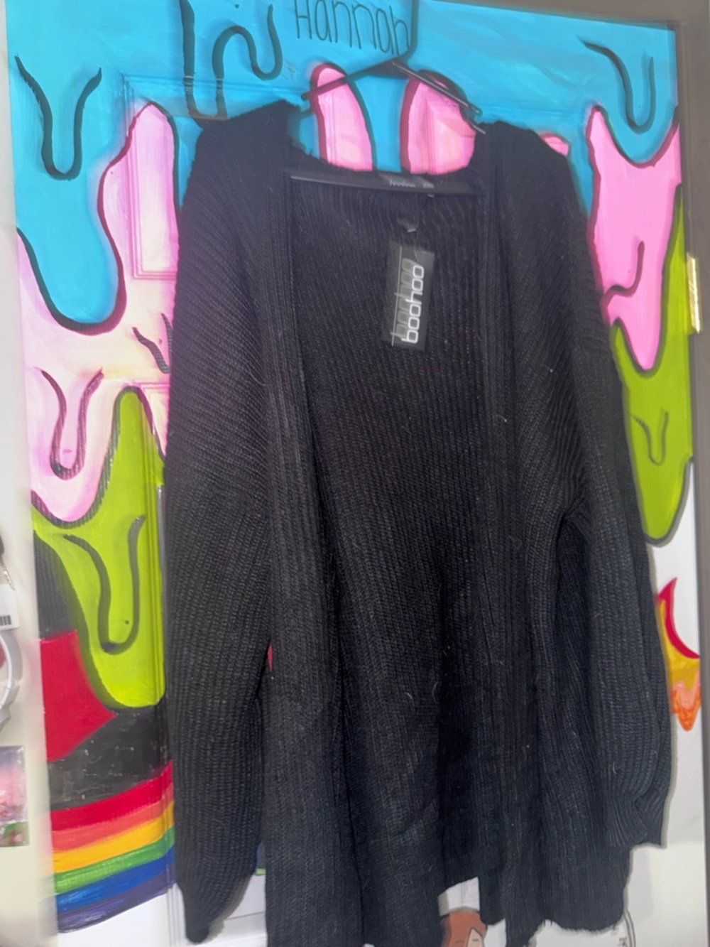 Boohoo Plus Black Ribbed Open-Front Cardigan